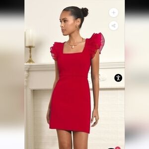 Adelyn Rae Claudia Organza Ruffle Bodycon Mini Dress Size Large in Red